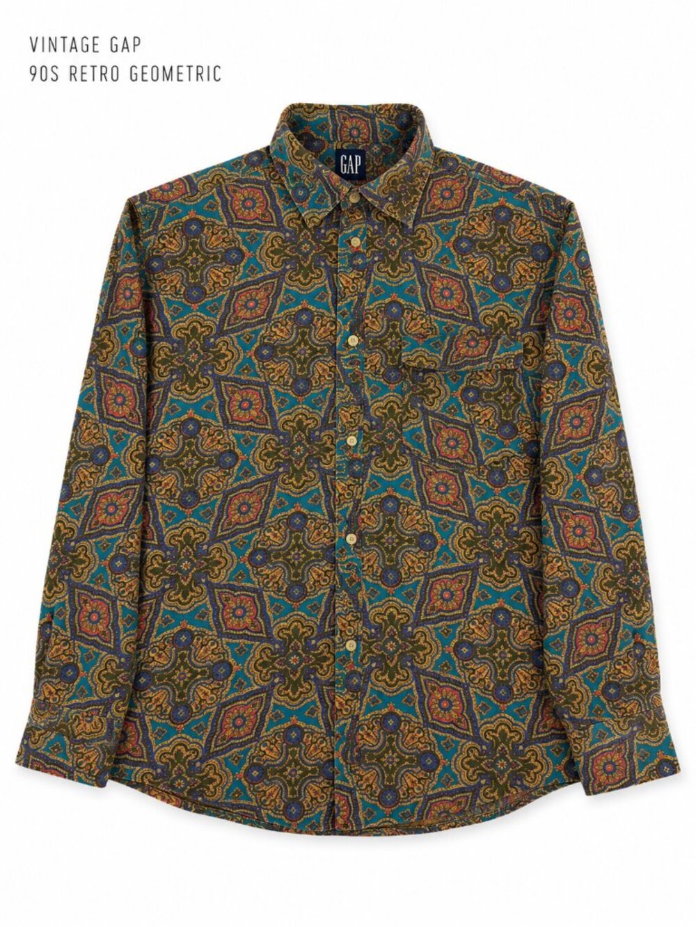 Vtg 80s 90s GAP Abstract Geometric Button Up Blouse L | Made in Hong Kong